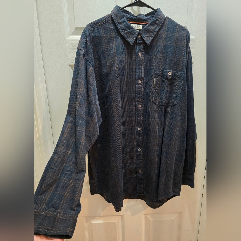 Columbia Men's Dark Blue Checkered Button Down Shirt Xxl